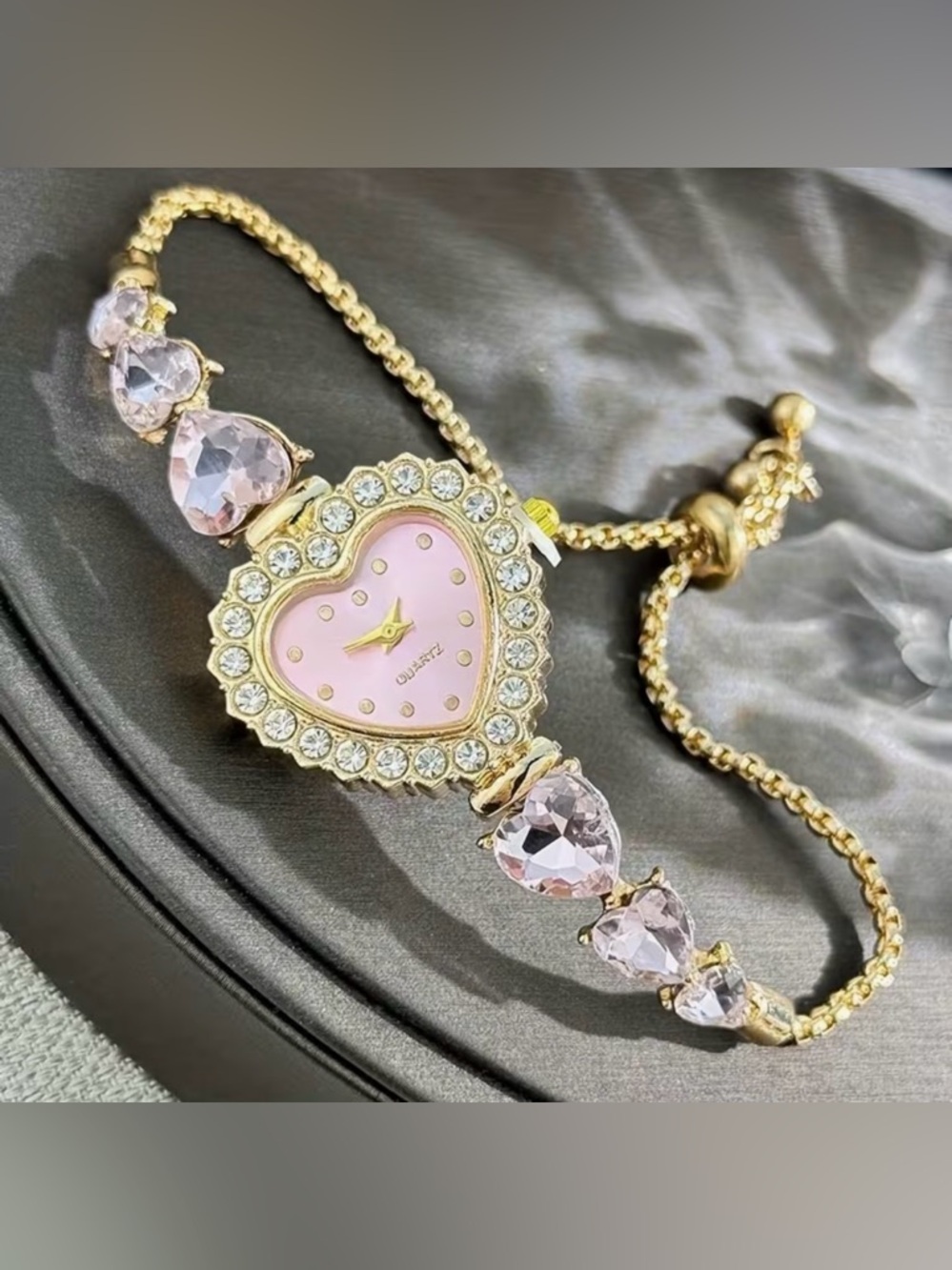 Pink Heart Crystal Accent Bracelet Watch - Women Accessories
